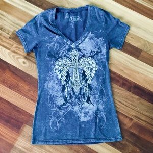 Yujin blue T shirts with rhinestone cross